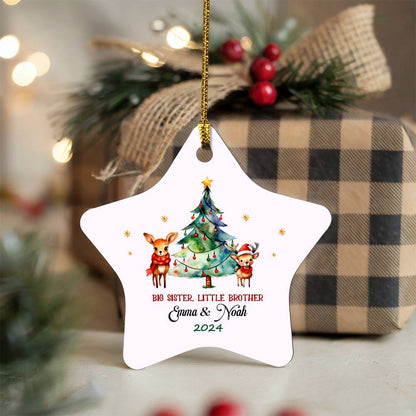Big Sister Little Brother Christmas Ornament Sibling Announcement New Sister Gift Custom Ornament Personalized Newborn Gift for Parents - High Gloss Star Ornament