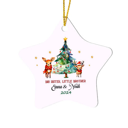 Big Sister Little Brother Christmas Ornament Sibling Announcement New Sister Gift Custom Ornament Personalized Newborn Gift for Parents - High Gloss Star Ornament
