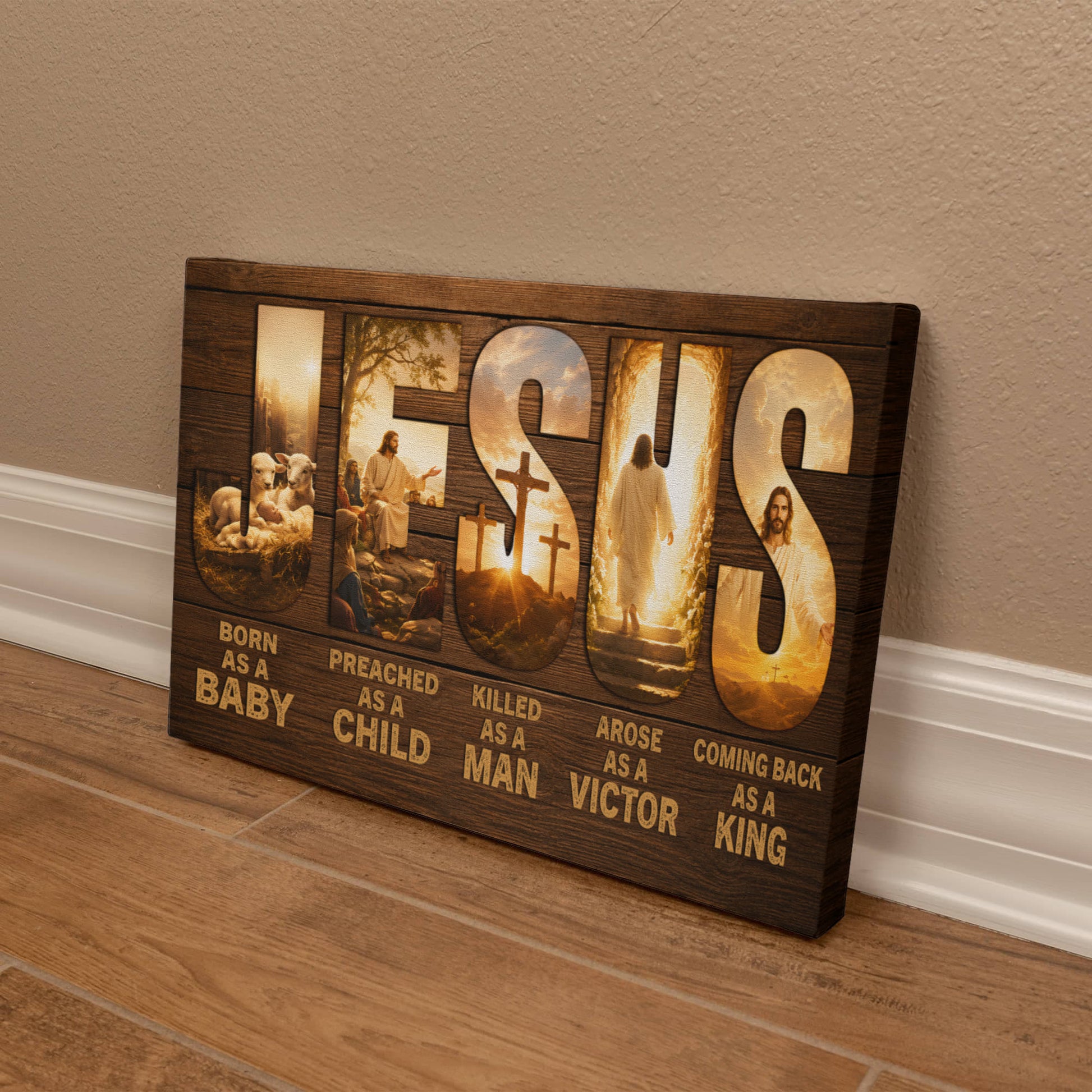 Bold Jesus lettering scripture theme farmhouse wall decoration