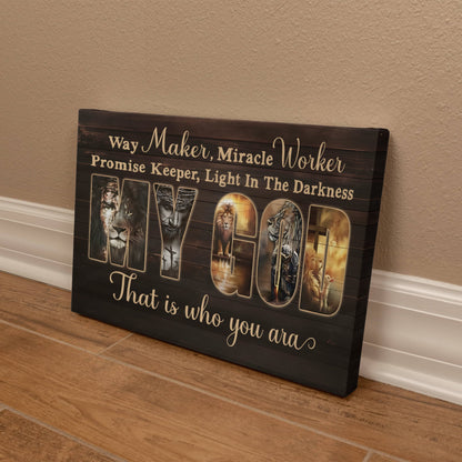 Way Maker Miracle Worker My God Christian Canvas Wall Art | Promise Keeper Light In The Darkness | Lion of Judah Religious Home Decor