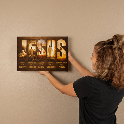 Jesus Born as a Baby Coming Back as a King Christian Canvas Wall Art | Rustic Religious Decor | Jesus Christ Life Story Canvas Print