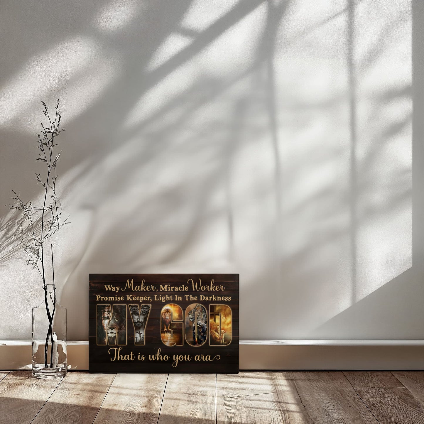 Way Maker Miracle Worker My God Christian Canvas Wall Art | Promise Keeper Light In The Darkness | Lion of Judah Religious Home Decor
