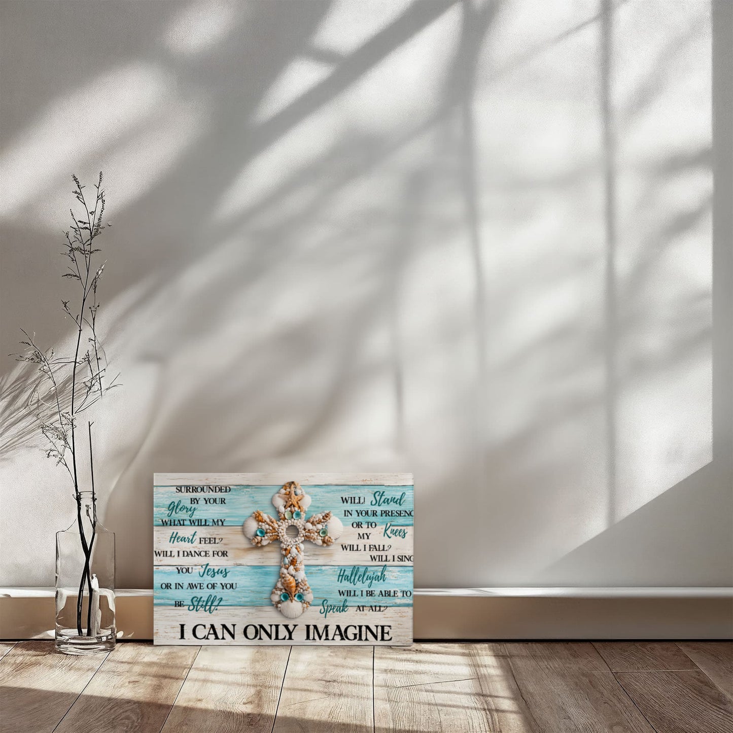 I Can Only Imagine Cross Canvas Wall Art – Inspirational Christian Coastal Decor