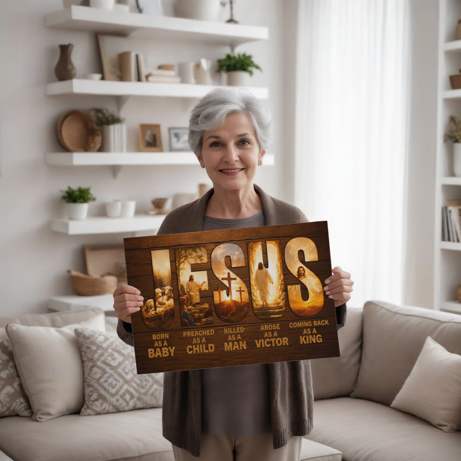 Bold Jesus lettering scripture theme farmhouse wall decoration