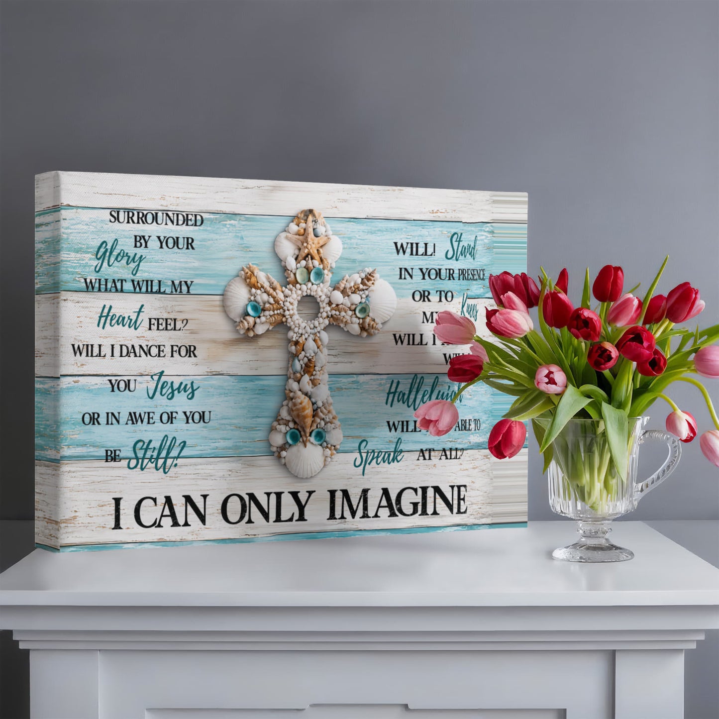 I Can Only Imagine Cross Canvas Wall Art – Inspirational Christian Coastal Decor