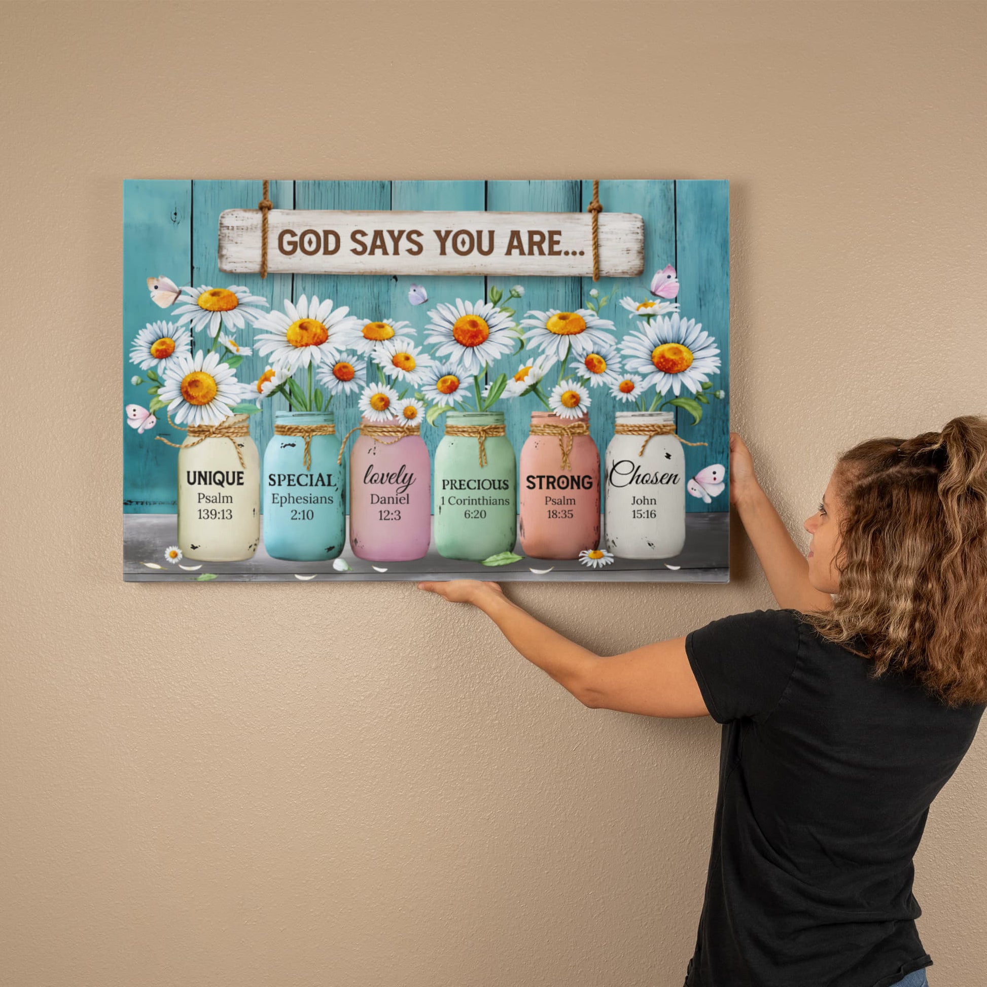 Distressed teal wood background religious wall decoration