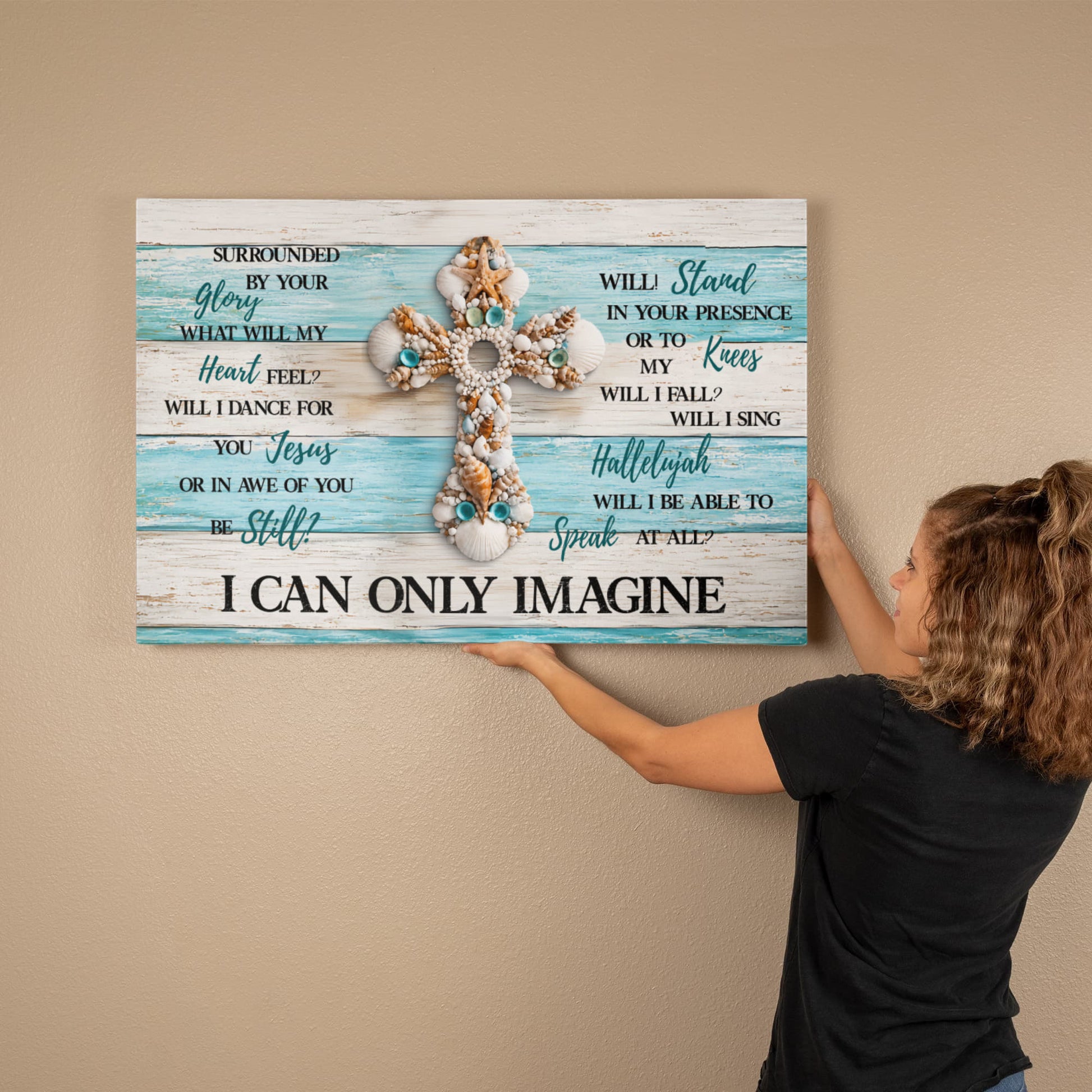 Seashell cross coastal Christian home decor