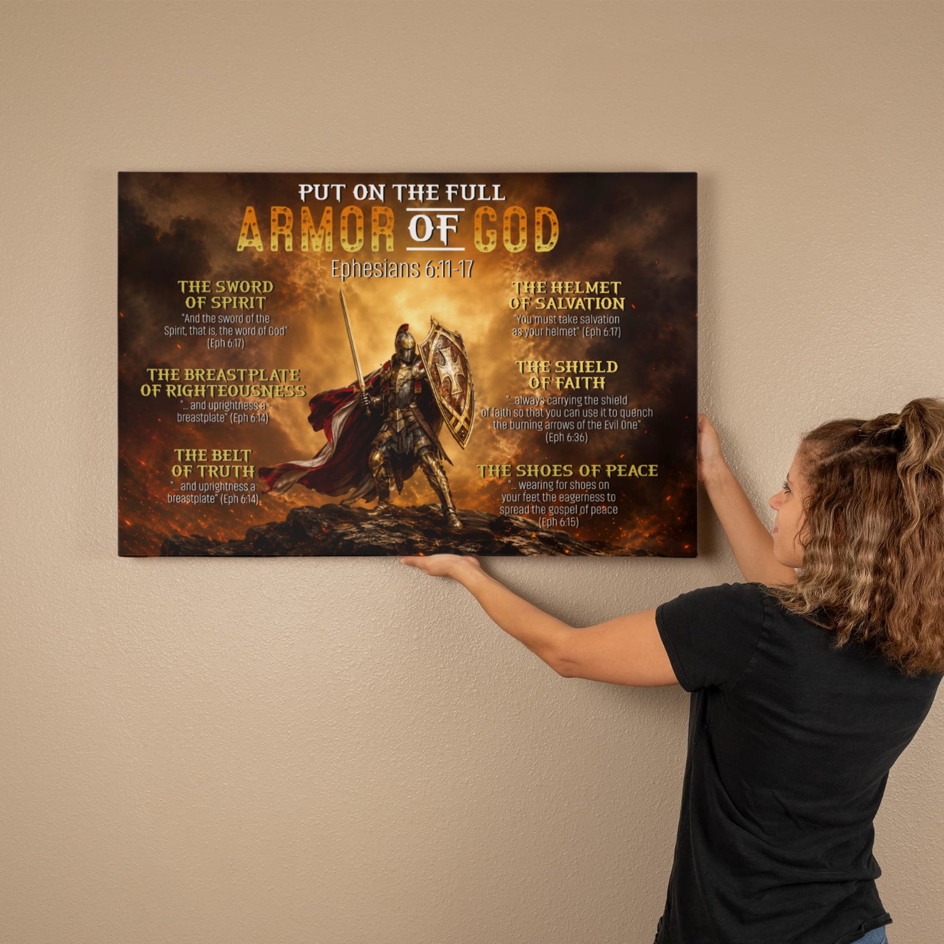 Christian knight holding sword and shield artwork for bedroom