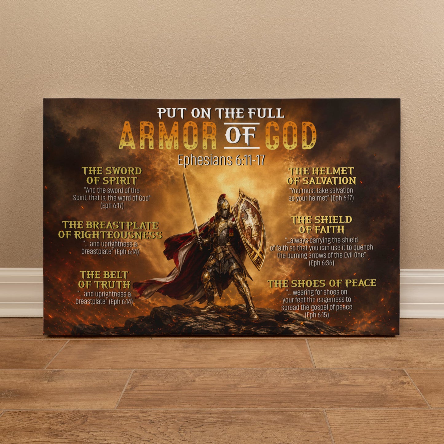 Dramatic fiery Christian battlefield wall art canvas