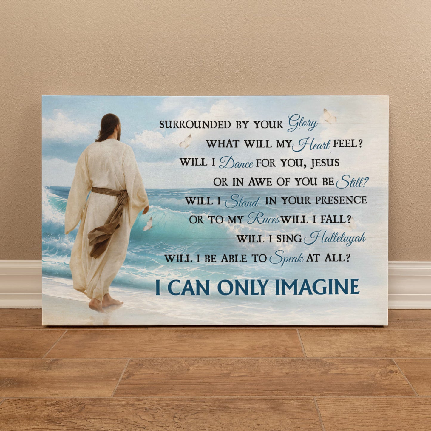 I Can Only Imagine Christian Canvas Wall Art | Jesus Walking by the Ocean | Surrounded By Your Glory Religious Wall Decor
