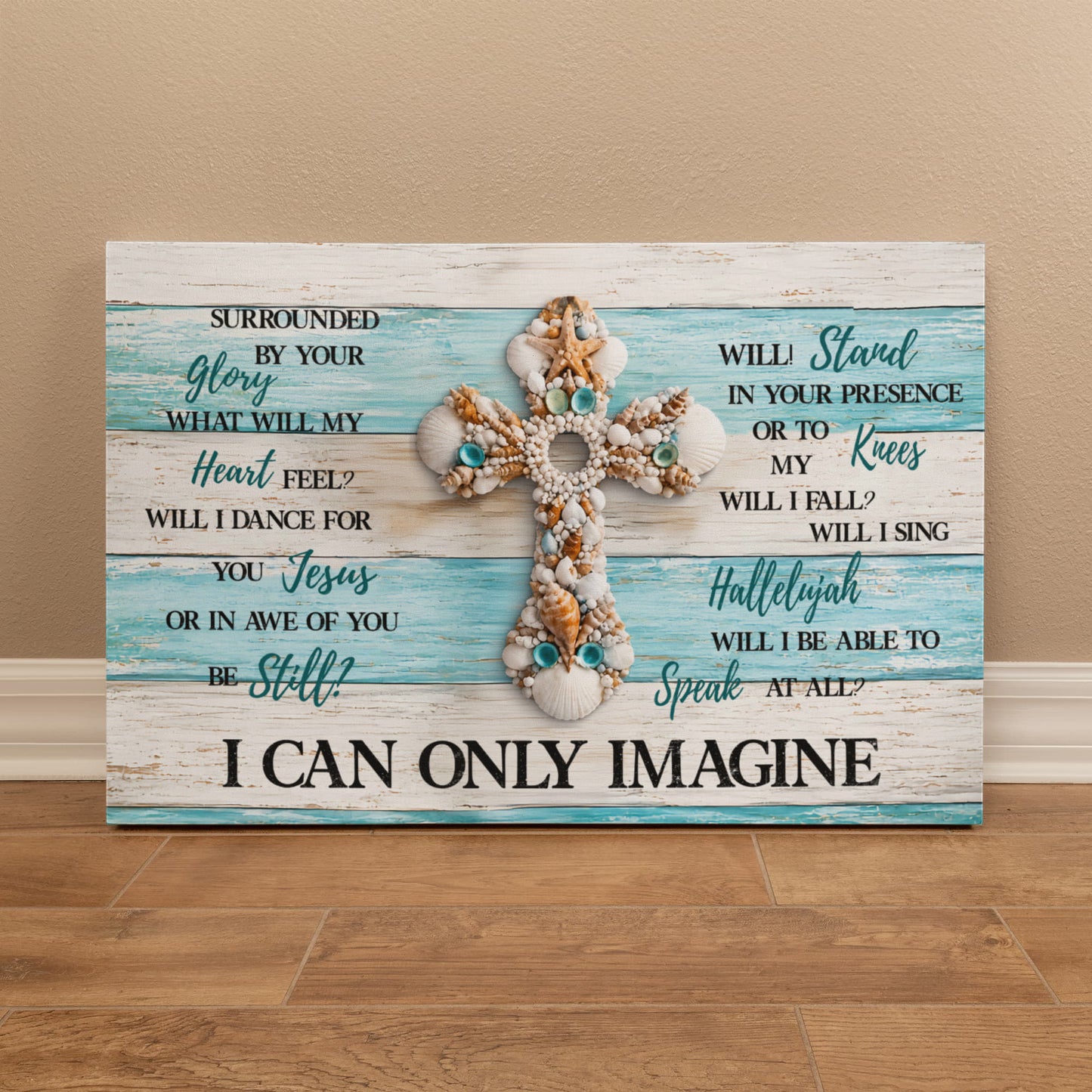 I Can Only Imagine Cross Canvas Wall Art – Inspirational Christian Coastal Decor