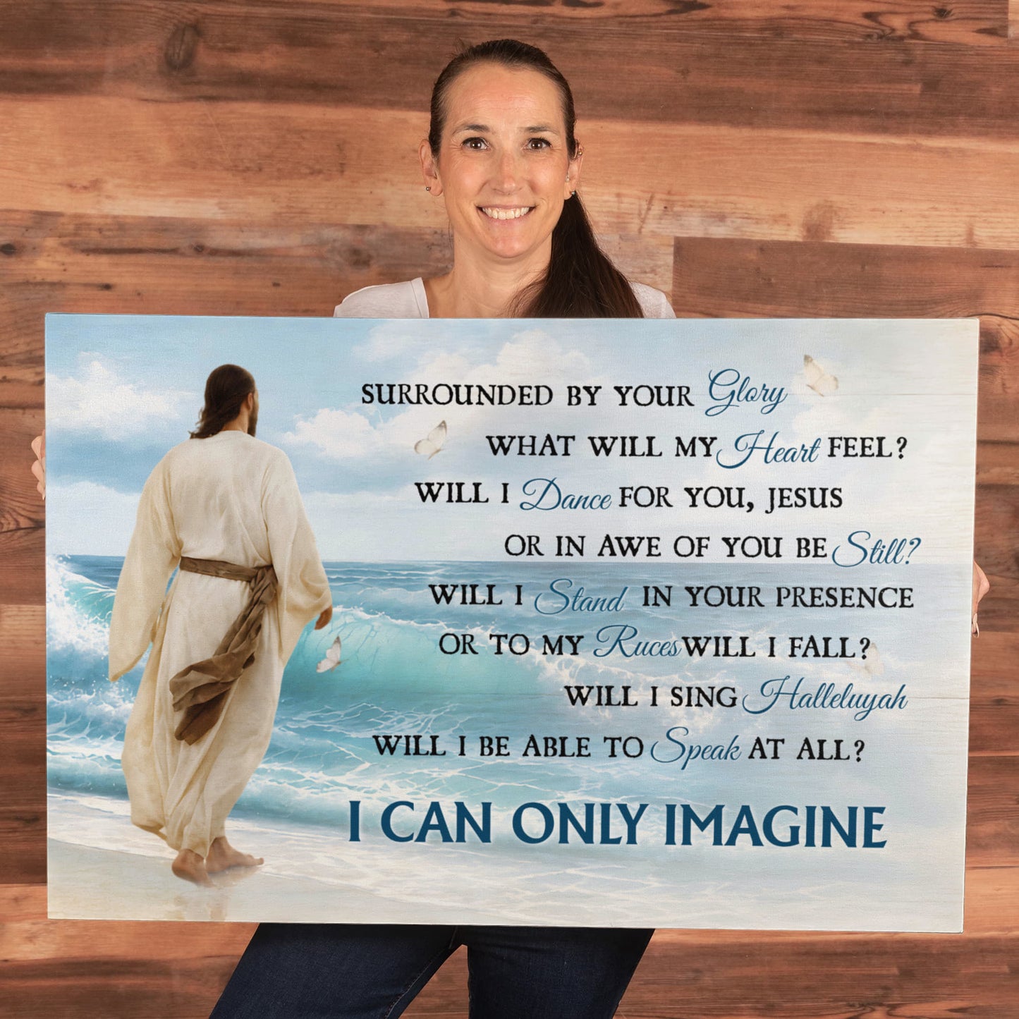 I Can Only Imagine Christian Canvas Wall Art | Jesus Walking by the Ocean | Surrounded By Your Glory Religious Wall Decor