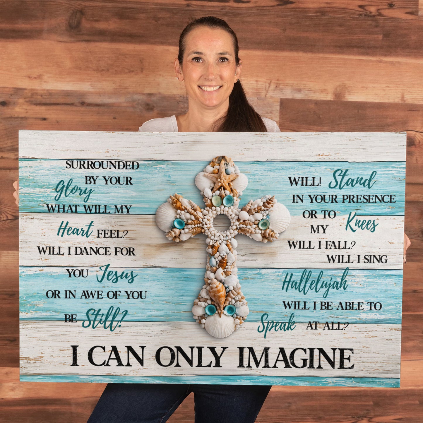 I Can Only Imagine Cross Canvas Wall Art – Inspirational Christian Coastal Decor