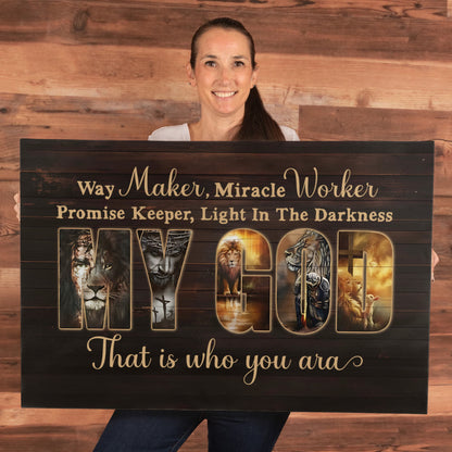 Way Maker Miracle Worker My God Christian Canvas Wall Art | Promise Keeper Light In The Darkness | Lion of Judah Religious Home Decor