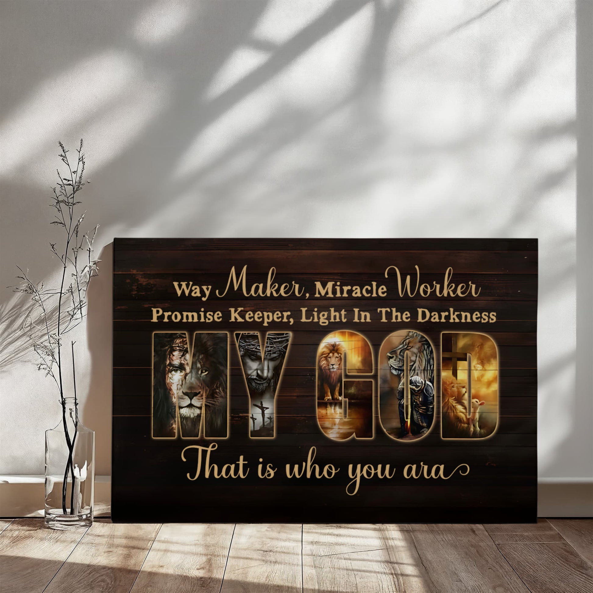 Rustic dark wood style religious wall decoration