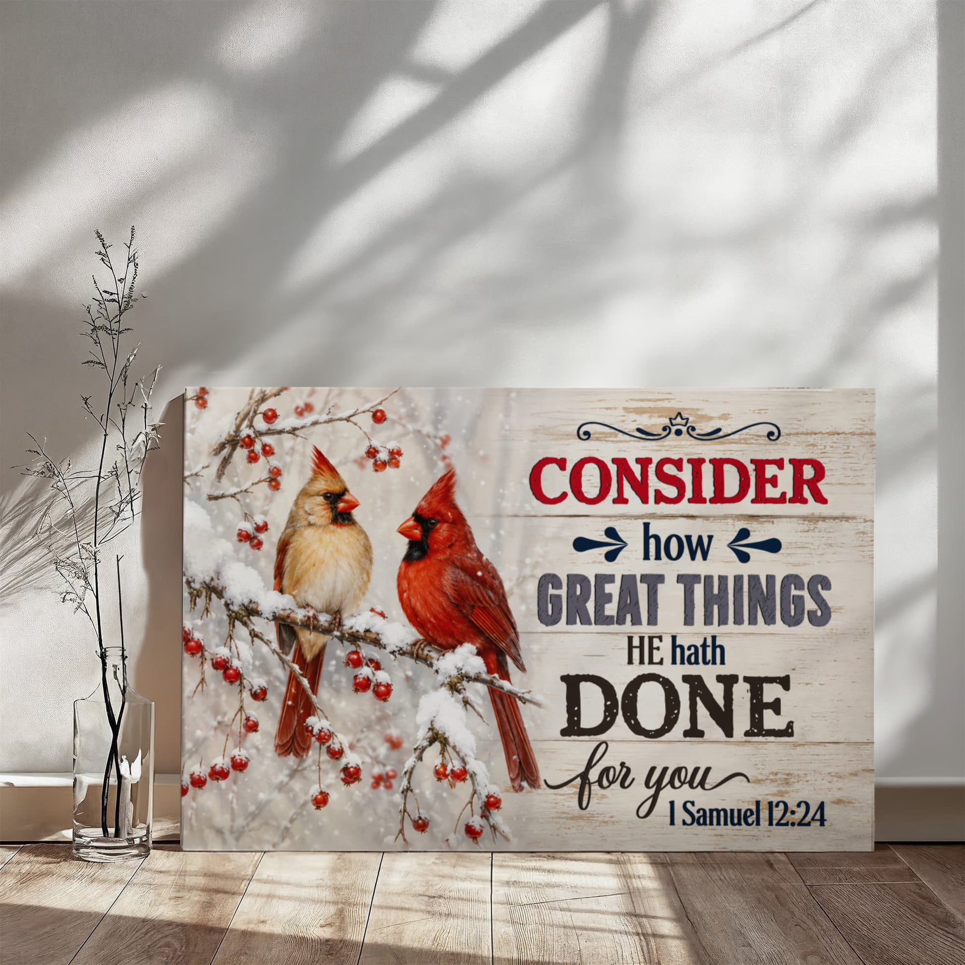 Rustic farmhouse winter cardinal Christian home decor