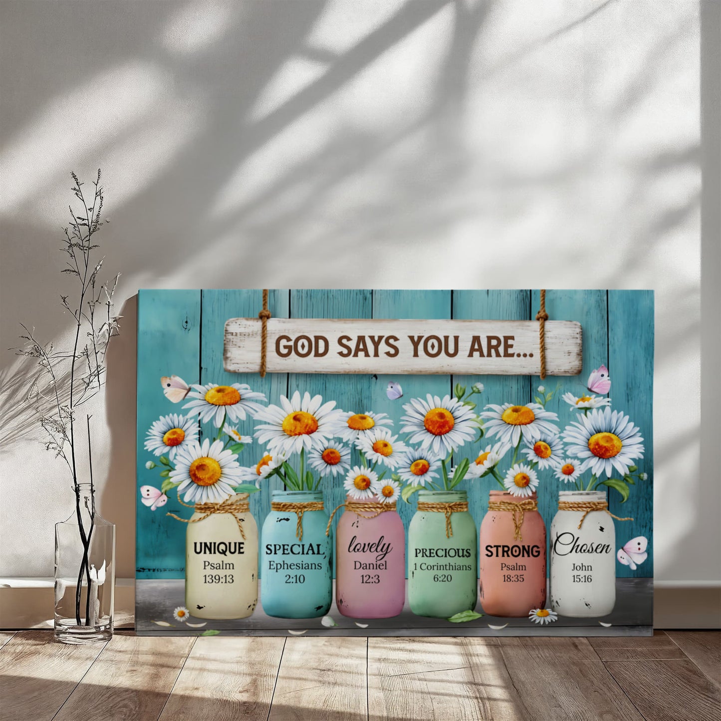 Bible verse identity theme floral canvas print