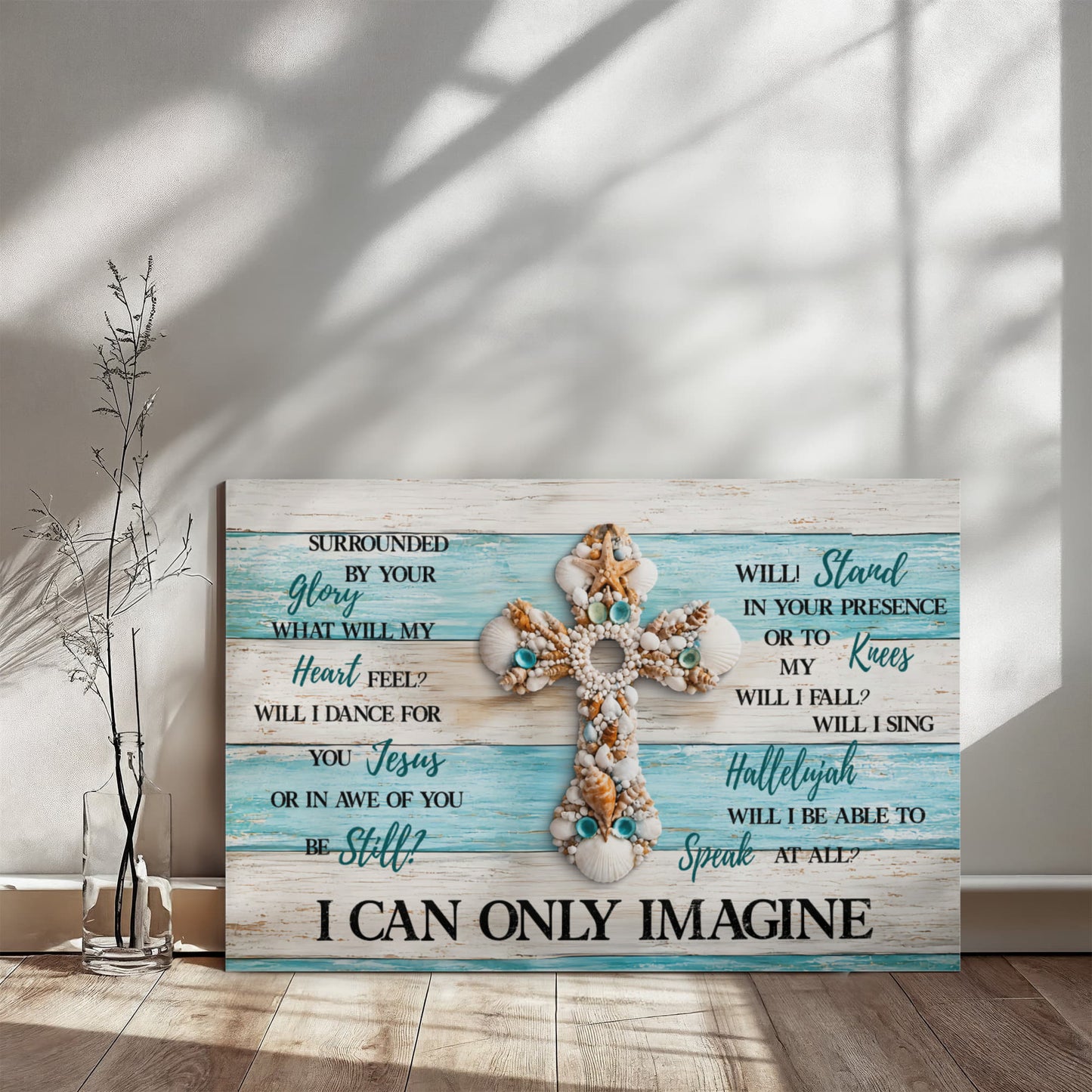 I Can Only Imagine Cross Canvas Wall Art – Inspirational Christian Coastal Decor