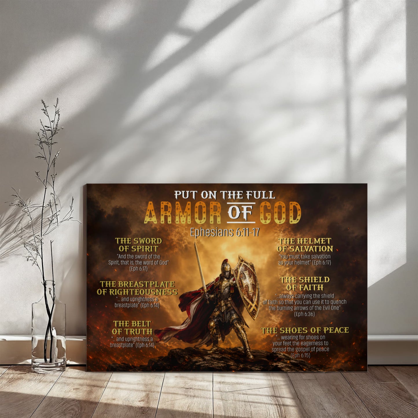Armor of God Canvas Wall Art – Ephesians 6:11-17 Christian Warrior Scripture Decor