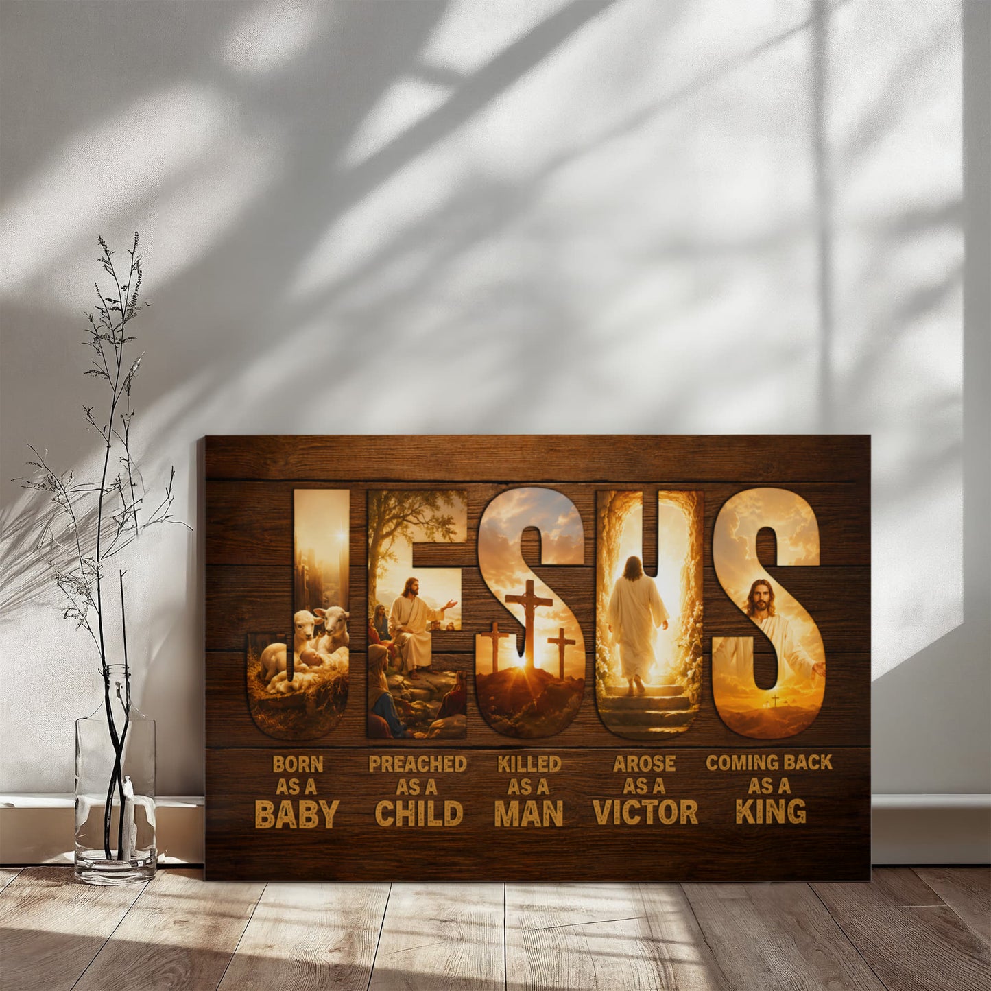 Jesus Born as a Baby Coming Back as a King Christian Canvas Wall Art | Rustic Religious Decor | Jesus Christ Life Story Canvas Print