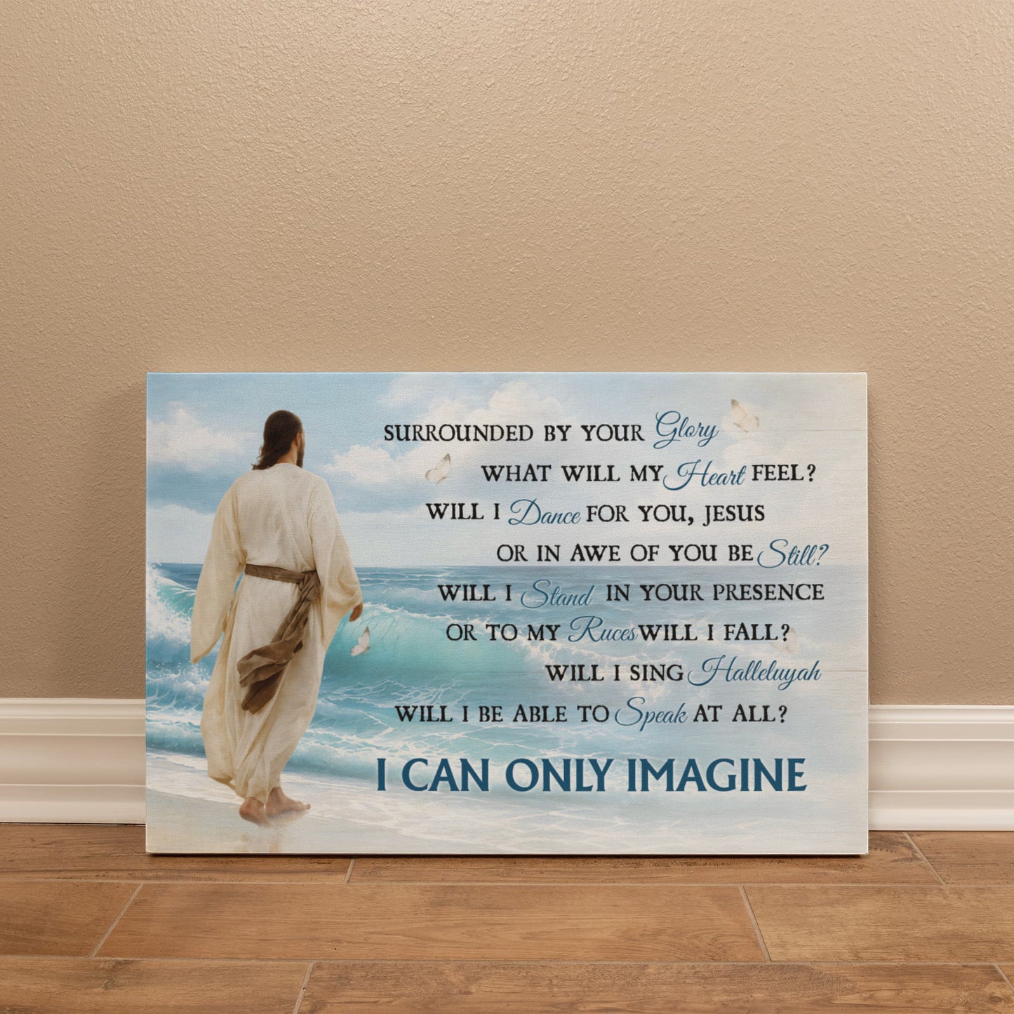 I Can Only Imagine Christian Canvas Wall Art | Jesus Walking by the Ocean | Surrounded By Your Glory Religious Wall Decor