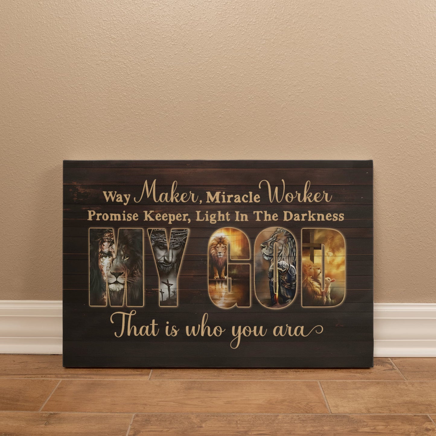 Way Maker Miracle Worker My God Christian Canvas Wall Art | Promise Keeper Light In The Darkness | Lion of Judah Religious Home Decor