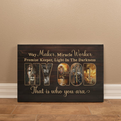 Way Maker Miracle Worker My God Christian Canvas Wall Art | Promise Keeper Light In The Darkness | Lion of Judah Religious Home Decor