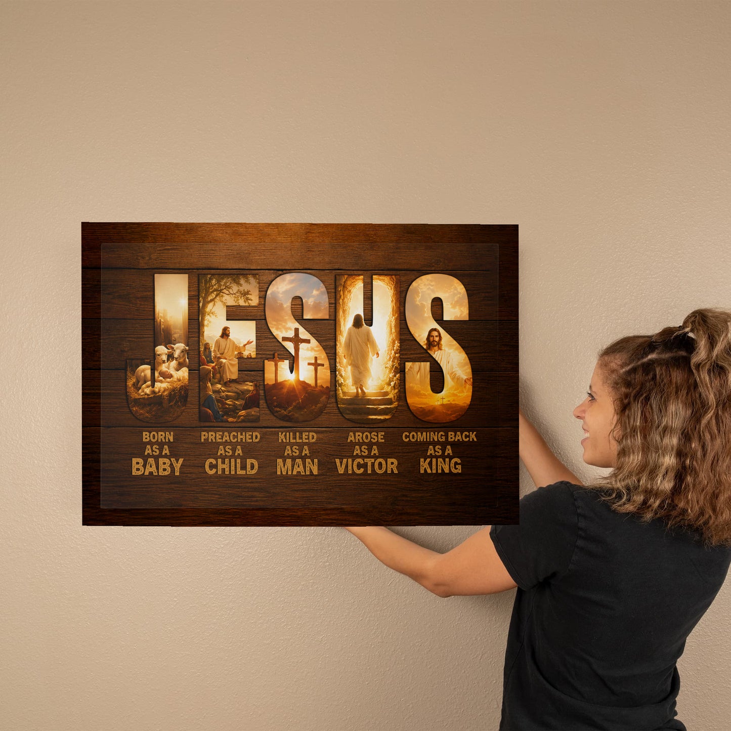 Jesus Born as a Baby Coming Back as a King Christian Canvas Wall Art | Rustic Religious Decor | Jesus Christ Life Story Canvas Print