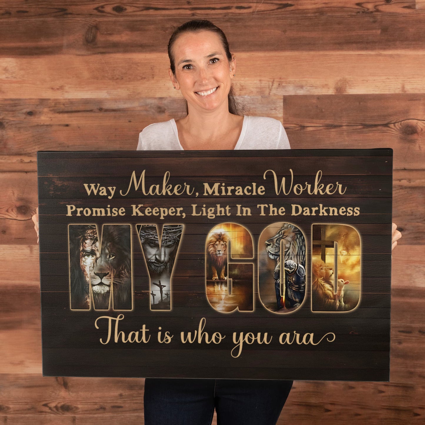 Way Maker Miracle Worker My God Christian Canvas Wall Art | Promise Keeper Light In The Darkness | Lion of Judah Religious Home Decor