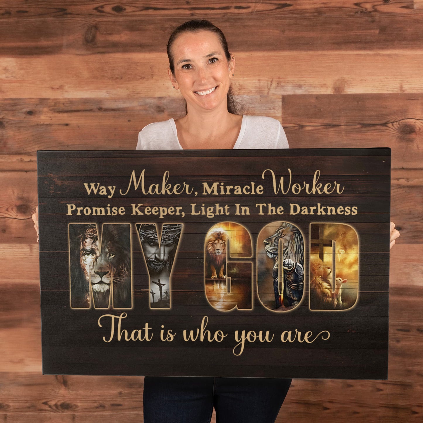 Way Maker Miracle Worker MY GOD Christian Canvas Wall Art | Inspirational Jesus Lion Cross Scripture Wall Decor | Faith Home Decor Gift