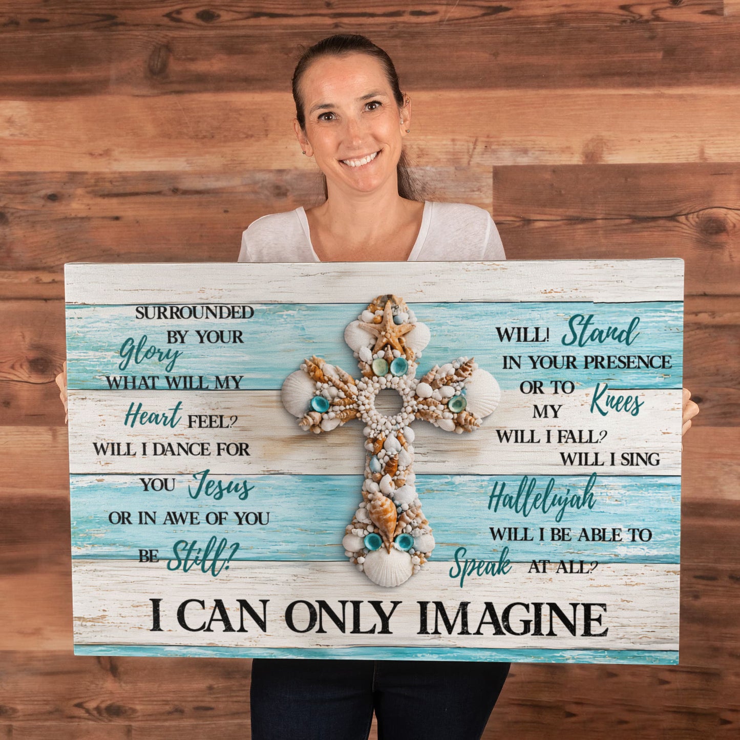 I Can Only Imagine Cross Canvas Wall Art – Inspirational Christian Coastal Decor