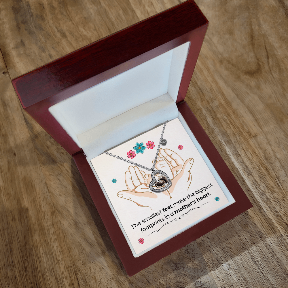 Mom Necklace from Baby – Smallest Feet Biggest Footprints Gift | New Mom Heart Pendant Jewelry