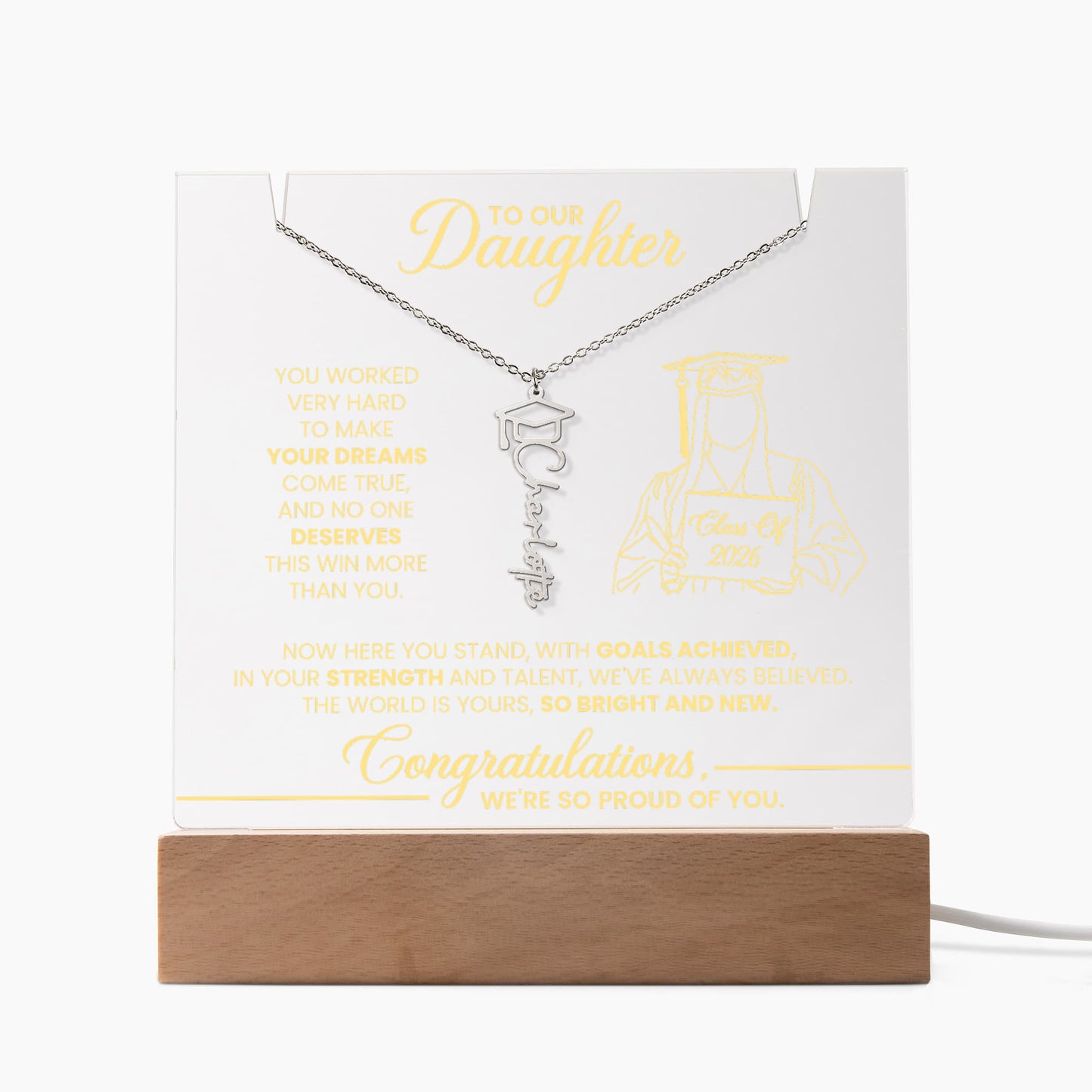 To My Daughter Graduation LED Plaque – Personalized Class of 2026 Gift | Light Up Acrylic Keepsake from Parents