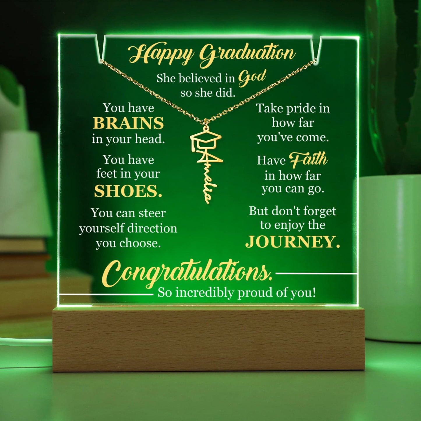 Graduation LED Acrylic Plaque – Personalized Class of 2026 Gift | Light Up Graduation Keepsake for Daughter