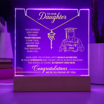 To My Daughter Graduation LED Plaque – Personalized Class of 2026 Gift | Light Up Acrylic Keepsake from Parents