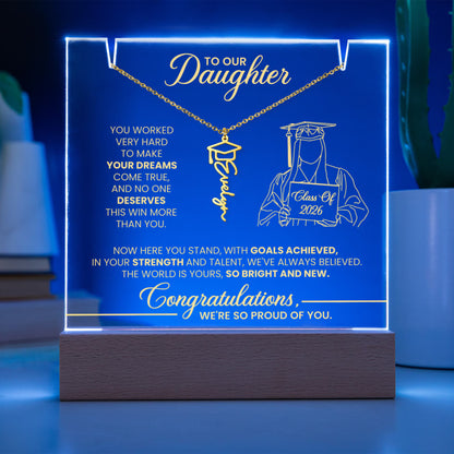 To My Daughter Graduation LED Plaque – Personalized Class of 2026 Gift | Light Up Acrylic Keepsake from Parents