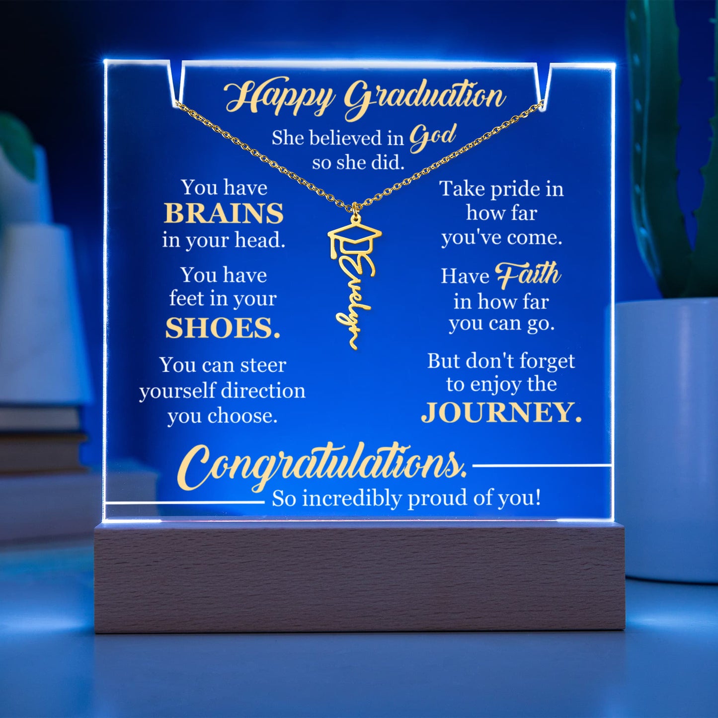 Graduation LED Acrylic Plaque – Personalized Class of 2026 Gift | Light Up Graduation Keepsake for Daughter