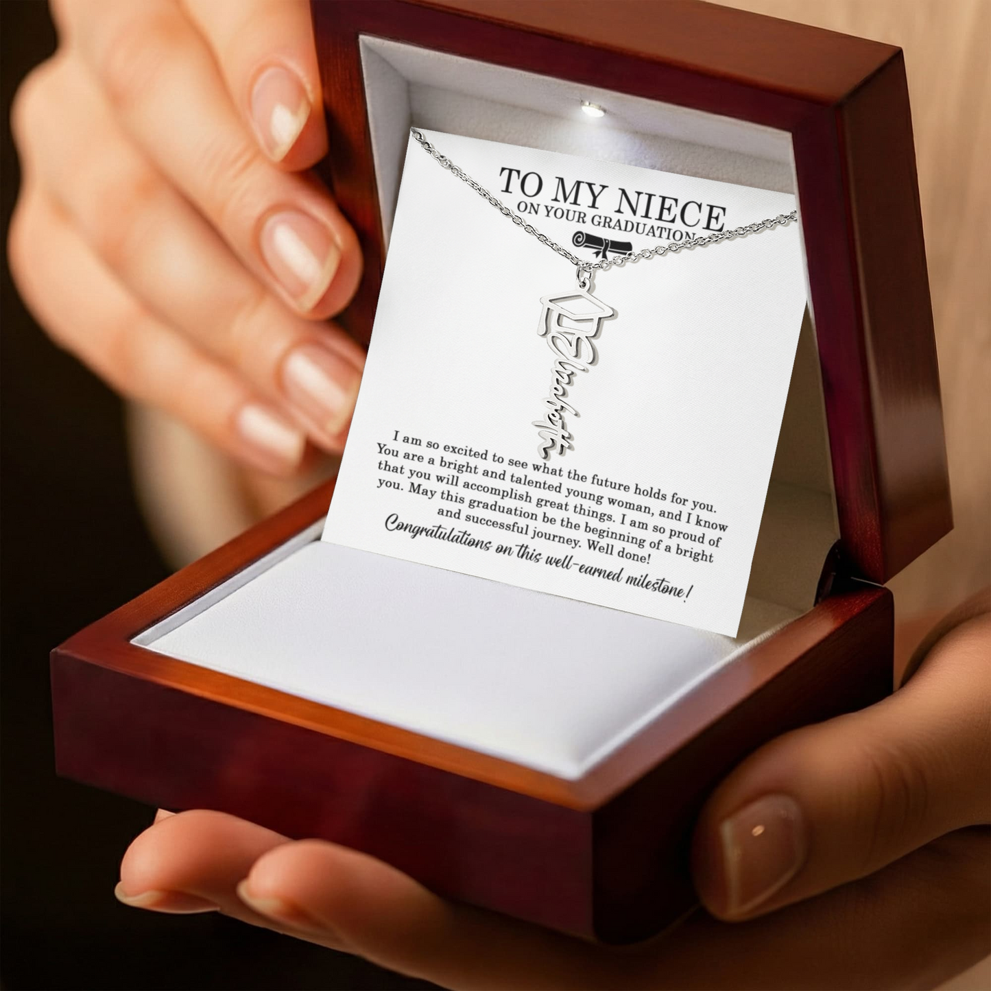To My Niece Graduation Necklace – Graduation Gift for Niece, Class of 2026 Jewelry, Inspirational Gift from Aunt or Uncle, Name Necklace Pendant