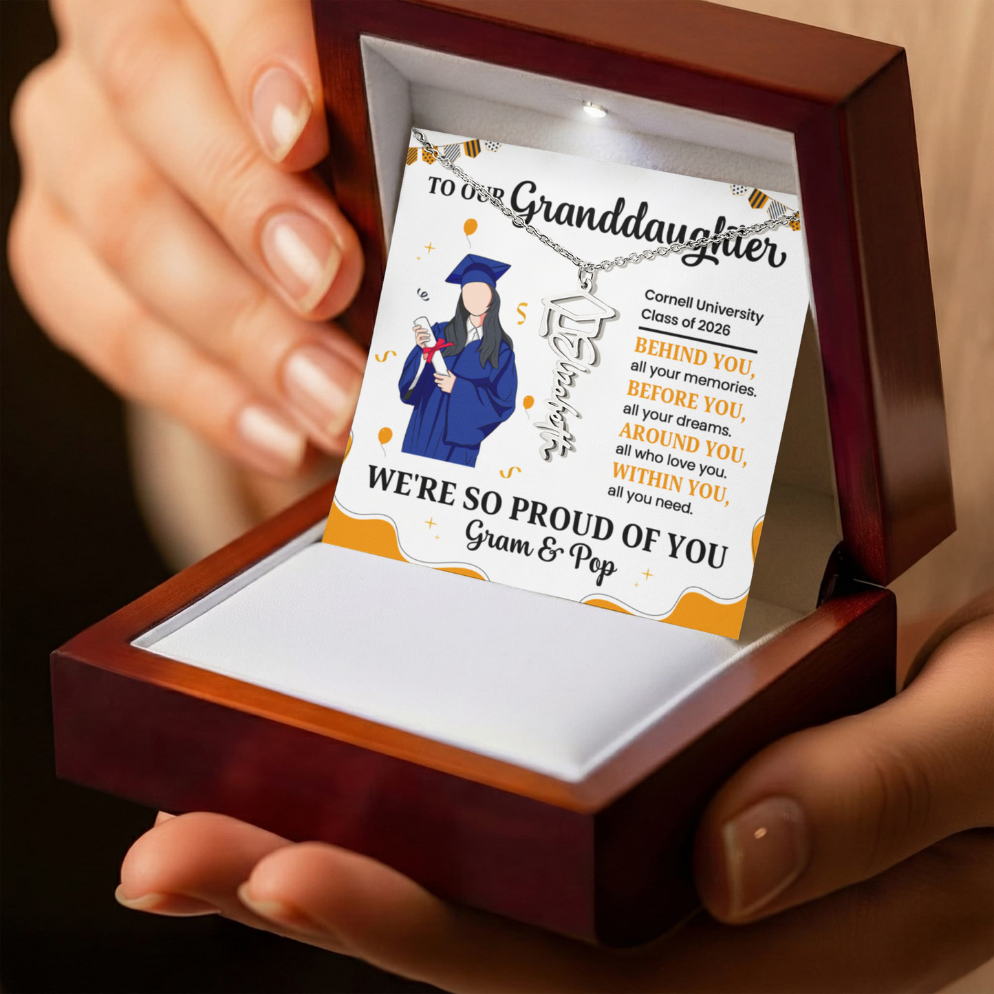 To Our Granddaughter Graduation Necklace – Graduation Gift from Grandparents, Class of 2026 Jewelry, Inspirational Gift for Granddaughter, Name Pendant