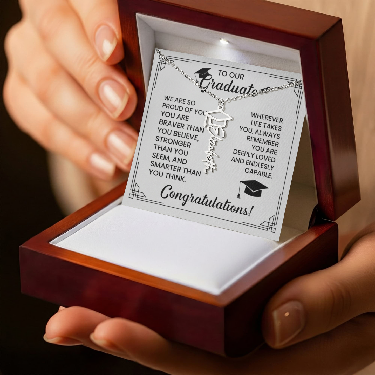 To Our Graduate Necklace – Graduation Gift for Daughter or Son, Class of 2026 Jewelry, Inspirational Gift from Parents, Personalized Name Pendant