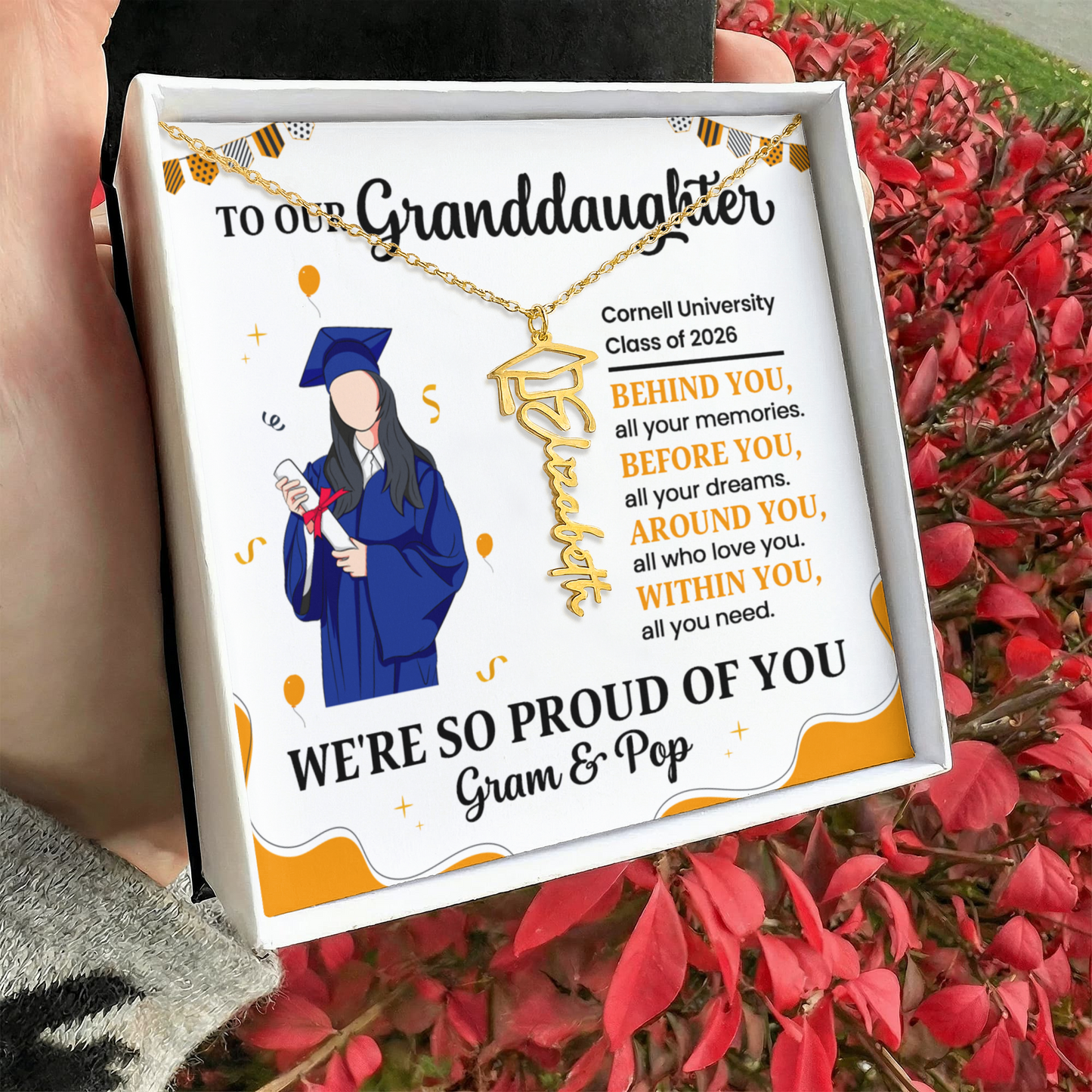 To Our Granddaughter Graduation Necklace – Graduation Gift from Grandparents, Class of 2026 Jewelry, Inspirational Gift for Granddaughter, Name Pendant