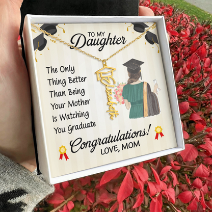 To My Daughter Graduation Necklace – Graduation Gift from Mom, Class of 2026 Jewelry for Daughter, Inspirational Gift, Name Pendant