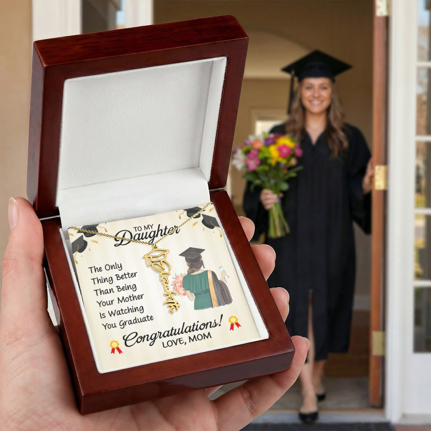 To My Daughter Graduation Necklace – Graduation Gift from Mom, Class of 2026 Jewelry for Daughter, Inspirational Gift, Name Pendant