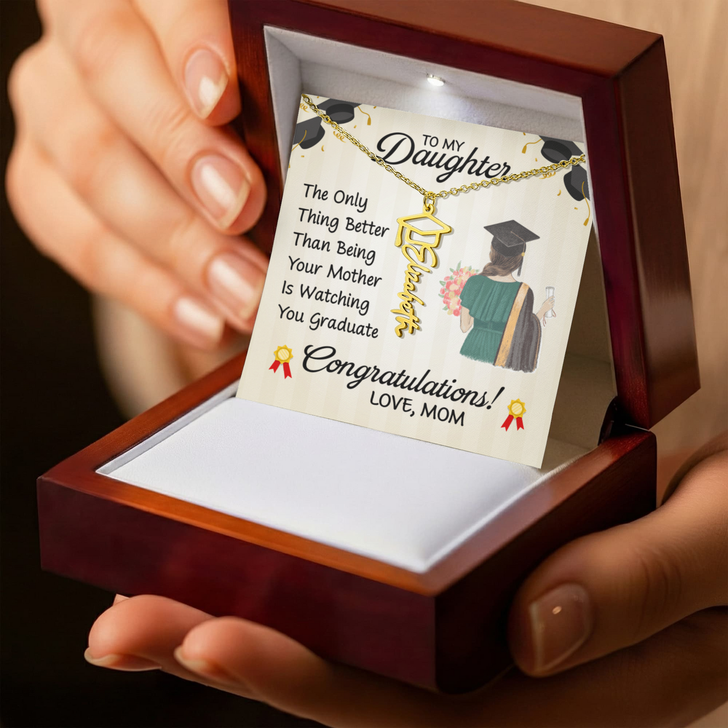 To My Daughter Graduation Necklace – Graduation Gift from Mom, Class of 2026 Jewelry for Daughter, Inspirational Gift, Name Pendant