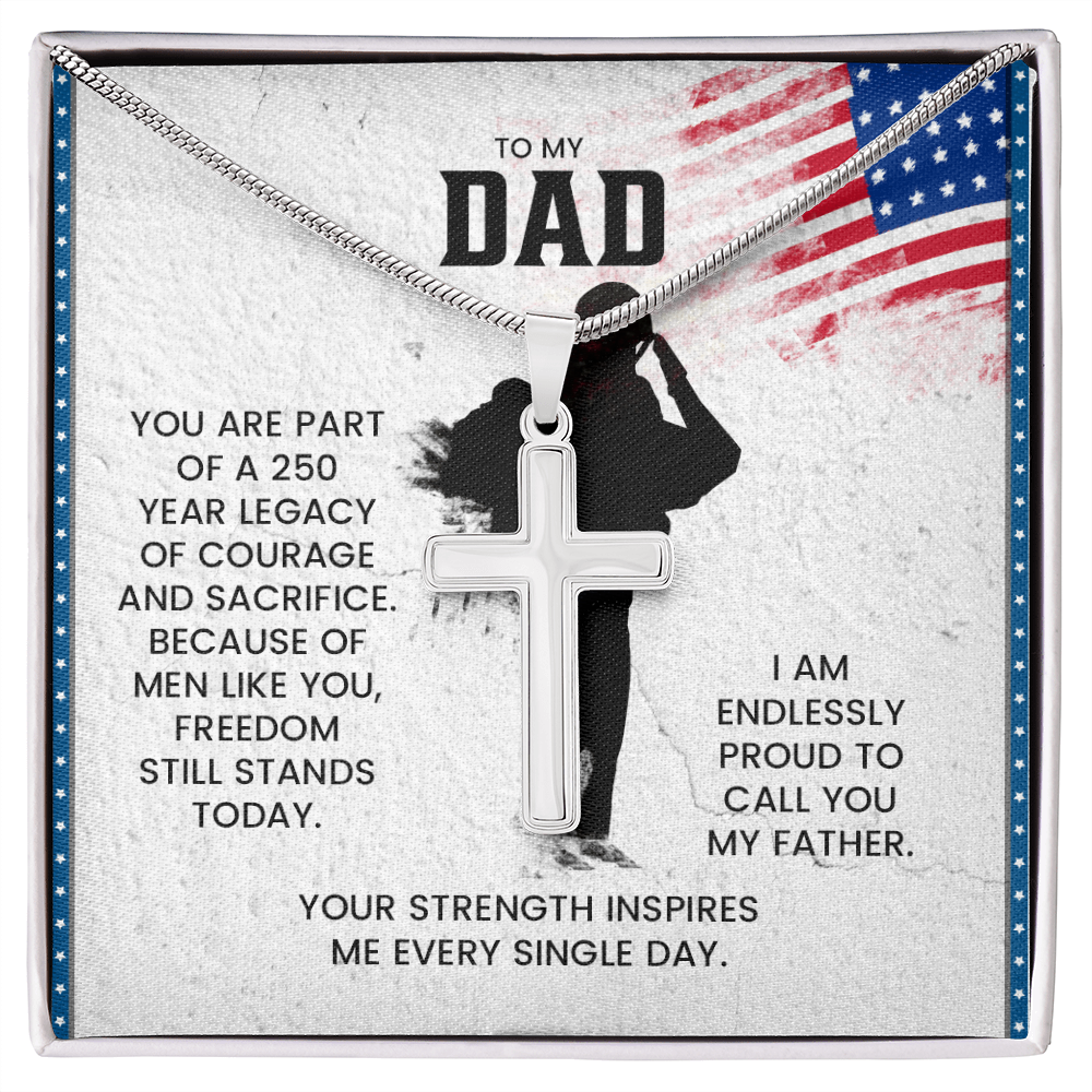 To My Dad Cross Necklace – Patriotic Father Gift | Proud Legacy Courage & Sacrifice Jewelry