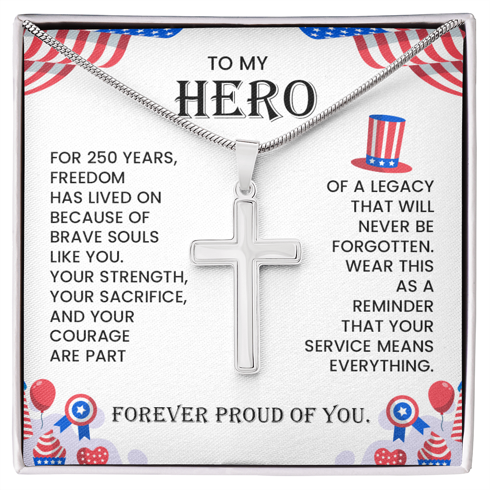 To My Hero Cross Necklace – Patriotic Tribute Gift | Courage Strength Sacrifice Jewelry