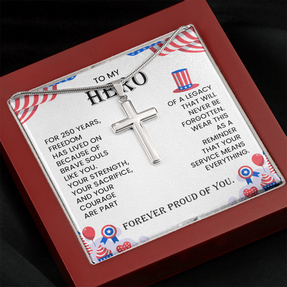 to my hero cross necklace patriotic gift