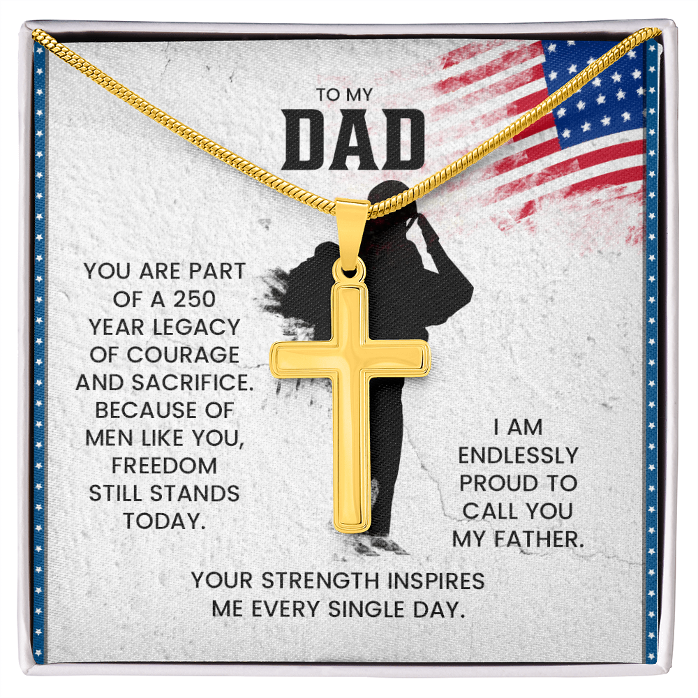 To My Dad Cross Necklace – Patriotic Father Gift | Proud Legacy Courage & Sacrifice Jewelry