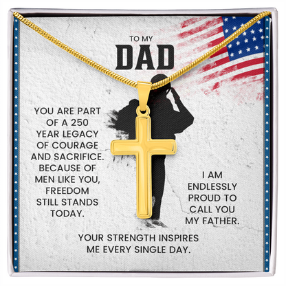 To My Dad Cross Necklace – Patriotic Father Gift | Proud Legacy Courage & Sacrifice Jewelry