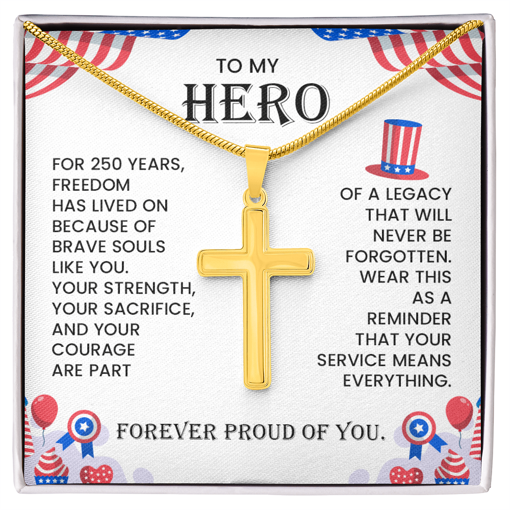 To My Hero Cross Necklace – Patriotic Tribute Gift | Courage Strength Sacrifice Jewelry
